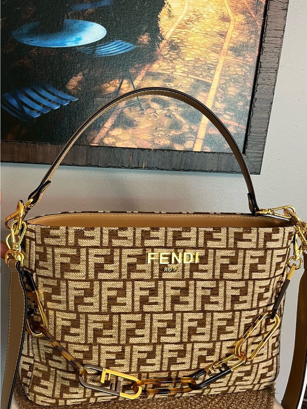 FASHION Brown Monogram Crossbody with Gold Hardware - Picture 2 of 2
